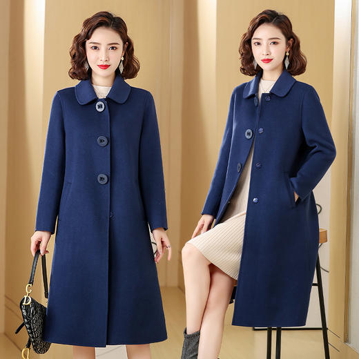 上海旗袍厂KQ-83807气质高品质羊毛双面呢大衣2020冬方领显瘦喜婆婆大红大码毛呢外套 商品图2