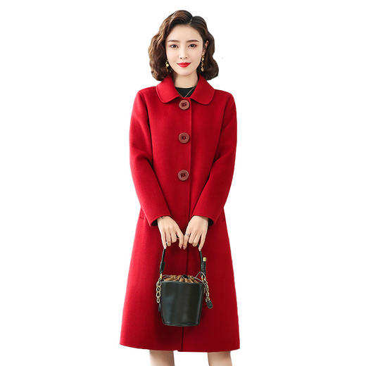上海旗袍厂KQ-83807气质高品质羊毛双面呢大衣2020冬方领显瘦喜婆婆大红大码毛呢外套 商品图4