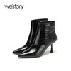 westory2020冬季新款短靴高跟细跟尖头女鞋瘦瘦靴W20DS80011 商品缩略图0