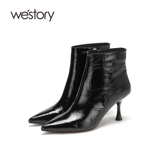 westory2020冬季新款短靴高跟细跟尖头女鞋瘦瘦靴W20DS80011 商品图0