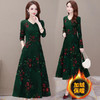 QYM-FL-20A699-Y新款时尚优雅气质修身加绒加厚印花连衣裙 商品缩略图1