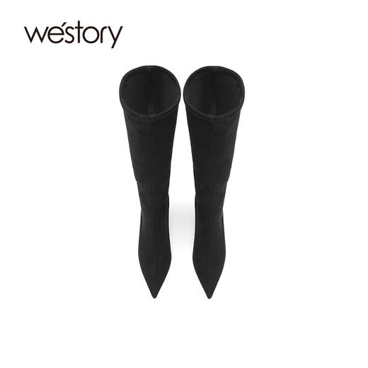 westory2020冬季新款纯色休闲时尚尖头高跟长靴女W20DQ80391 商品图3