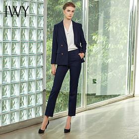 IWY/藏青色条纹长袖西装长裤套装C180-L+P179-L