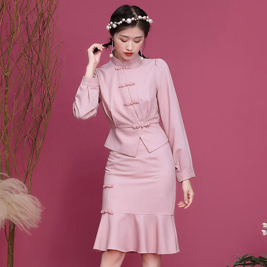 OY-20256中国气质女装套装秋装2020年新款上衣配鱼尾半裙洋气两件套 商品图0