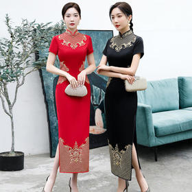 GSJ-6347新款复古优雅刺绣改良仿醋酸旗袍