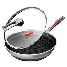 康巴赫 悦厨联名款 双面屏 蜂窝不粘炒锅32CM 316医用不锈钢 少油烟不粘锅  家用电磁炉燃气灶通用