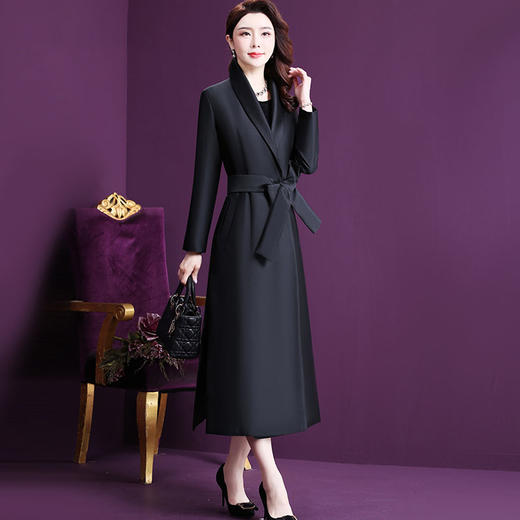 WXY-W-YH-F058秋新款西装领大码长款赫本风流行法式外套 商品图2