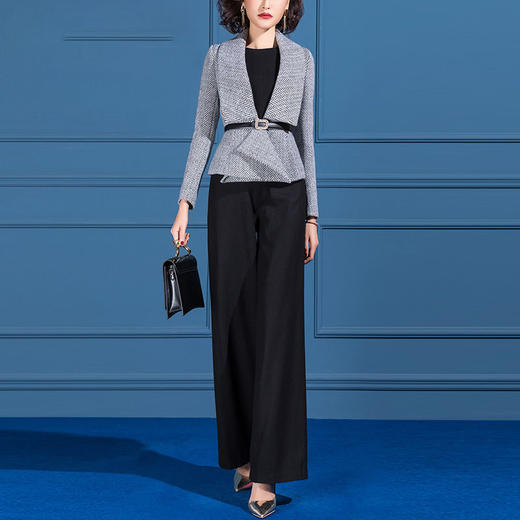 SSGS-T382时尚女神范减龄显瘦羊毛呢阔腿裤两件套 商品图0