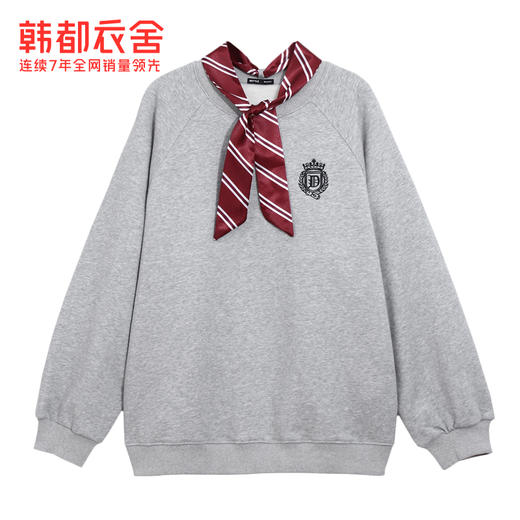 韩都衣舍2020秋季新款女装韩版学院风刺绣套头加绒圆领卫衣RN1015 商品图3