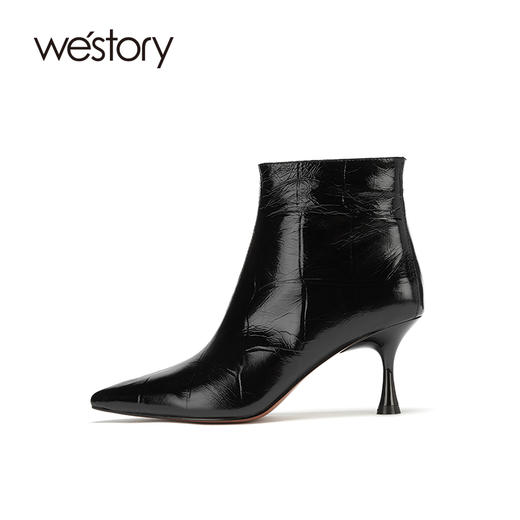 westory2020冬季新款短靴高跟细跟尖头女鞋瘦瘦靴W20DS80011 商品图1