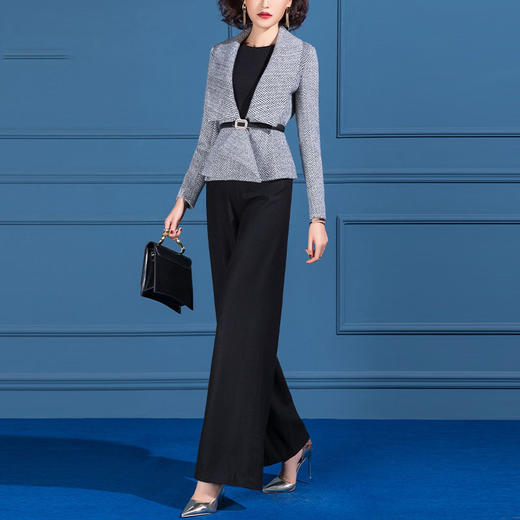 SSGS-T382时尚女神范减龄显瘦羊毛呢阔腿裤两件套 商品图1