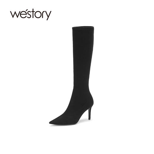 westory2020冬季新款纯色休闲时尚尖头高跟长靴女W20DQ80391 商品图0