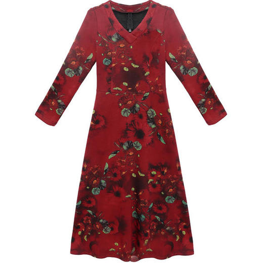 QYM-FL-20A699-Y新款时尚优雅气质修身加绒加厚印花连衣裙 商品图4