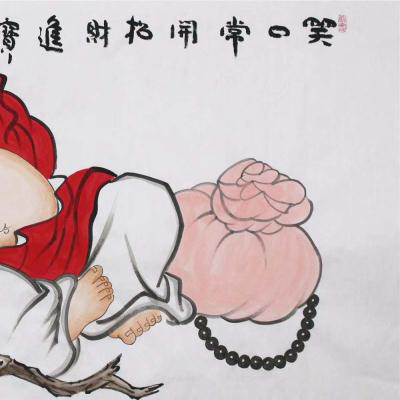 高云鹏《笑口常开招财进宝》68*138cm 人物横幅作品 茶室/客厅挂画 商品图4