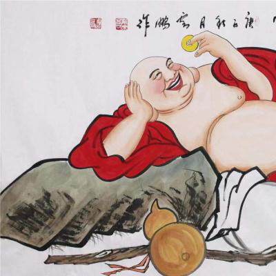 高云鹏《笑口常开招财进宝》68*138cm 人物横幅作品 茶室/客厅挂画 商品图3