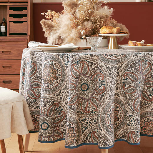 圆桌布佩斯利花纹全棉桌布复古方桌布 商品图0