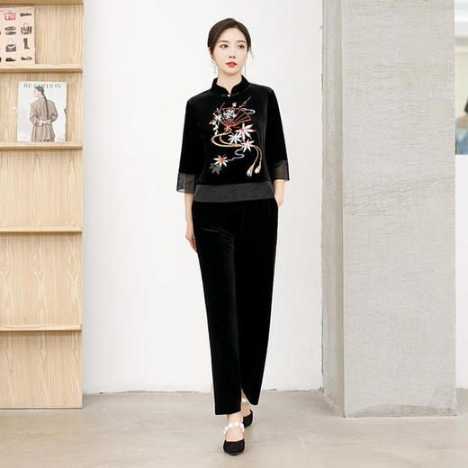 ZA-9803秋冬新款金丝绒刺绣改良版套装旗袍 商品图2