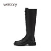 westory2020早秋新品马丁靴女鞋平底牛皮革系带长靴W20DQ80171 商品缩略图0
