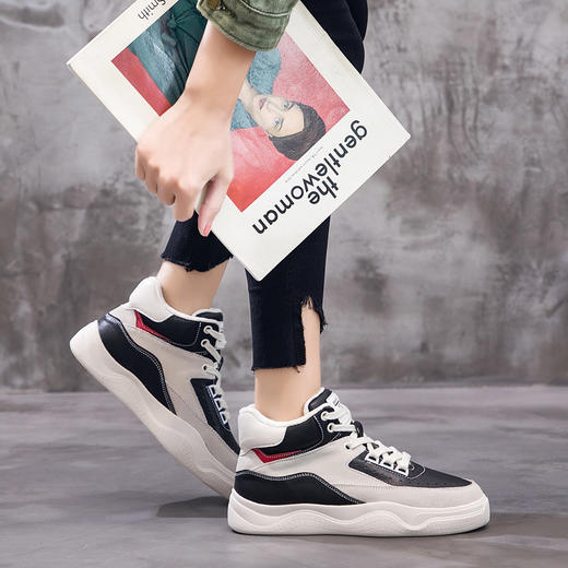 CB-8818秋冬季韩版高帮时尚板鞋原宿风加绒棉鞋休闲老爹鞋 商品图1