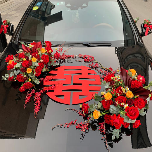新郎新娘结婚接亲主婚车鲜花装饰搭配手捧花婚车花车花饰套餐结婚新人主婚车鲜花装饰豪华气派可上门布置 商品图1