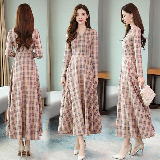 气质优雅，V领鹿皮绒大摆长裙AHM-xrxm751 商品图3