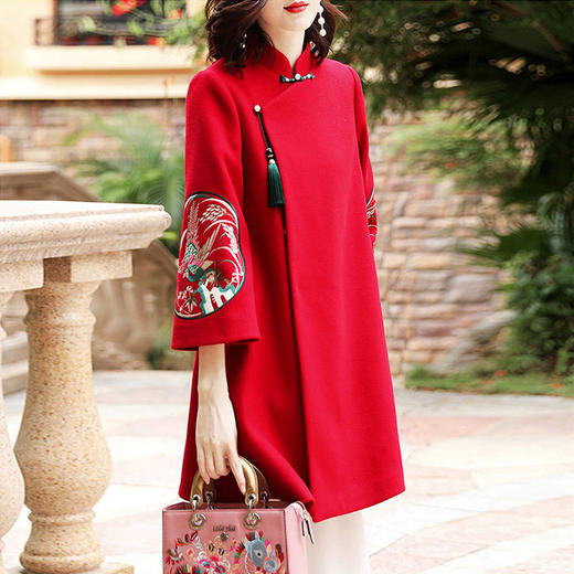 上海旗袍厂KDS-978中国风复古改良日常旗袍2020冬新款毛呢外套女短款大衣 商品图0