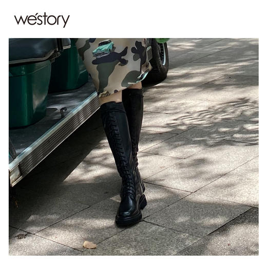 westory2020早秋新品马丁靴女鞋平底牛皮革系带长靴W20DQ80171 商品图2