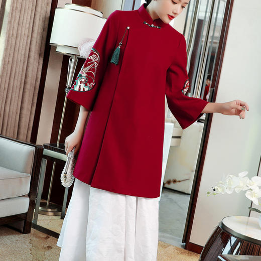 上海旗袍厂KDS-978中国风复古改良日常旗袍2020冬新款毛呢外套女短款大衣 商品图4