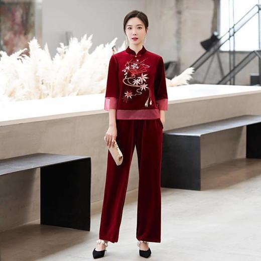 ZA-9803秋冬新款金丝绒刺绣改良版套装旗袍 商品图4