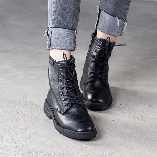 TNG-T57520-1女靴2020秋冬新款系带马丁靴头层牛皮短靴 商品图0