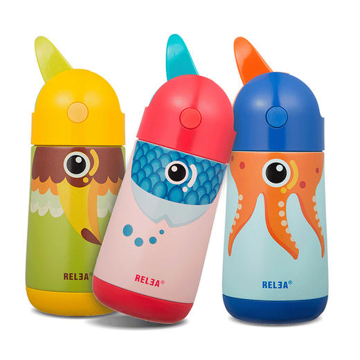 【物生物飞鸟儿童保温杯带吸管】居家日用水杯可爱便携水壶不锈钢杯套 商品图4