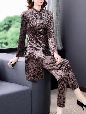 XTH-5999时尚印花金丝绒两件套新款妈妈气质女神范洋气套装