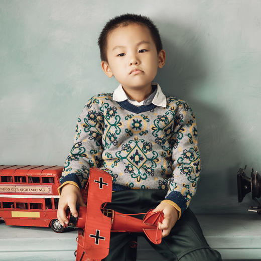 男童V领提花毛衫 商品图2