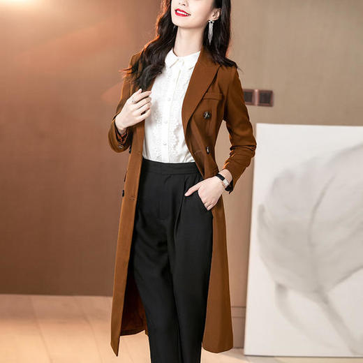 SP-092355时尚翻领长袖气质百搭中长款时髦大衣外套 商品图1