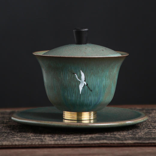 【窑变焕彩瑞鹤呈祥三才盖碗大号茶】泡茶杯敬茶碗居家日用陶瓷功夫茶具 商品图5