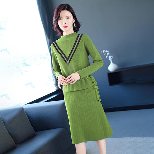 上海旗袍厂PY-60233  秋冬新款修身显瘦包臀打底针织裙毛衣长袖假两件套连衣裙 商品图3