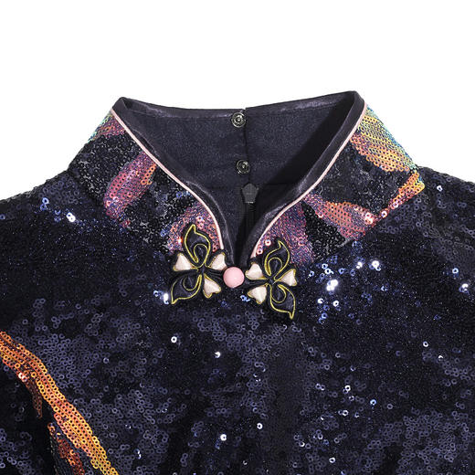 DLQ-A2656改良走秀表演长款秋冬七分袖旗袍式连衣裙 商品图3