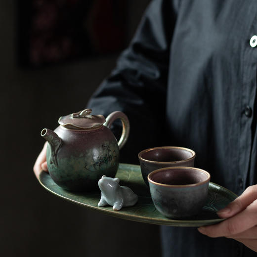 【荷塘月色功夫茶具小套装】简约居家日用一壶二杯陶瓷茶壶茶盘礼盒 商品图1