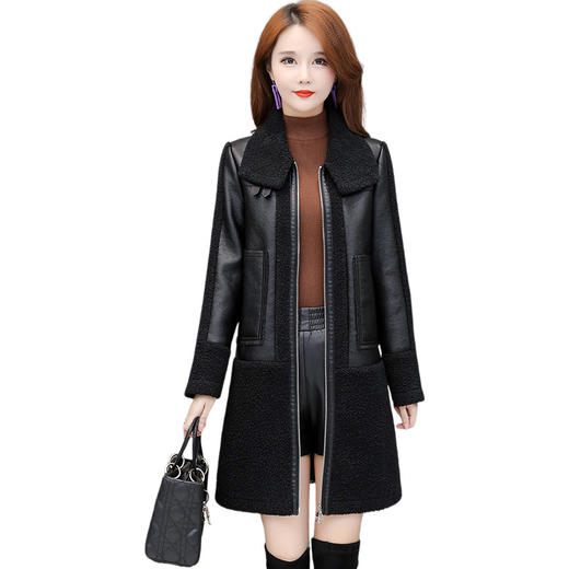 上海旗袍厂YWE-KFLD6801毛时尚pu皮衣外套女中长款2020秋冬装新款修身加绒加厚皮毛一体大衣 商品图4
