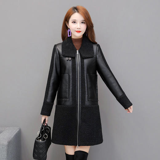 上海旗袍厂YWE-KFLD6801毛时尚pu皮衣外套女中长款2020秋冬装新款修身加绒加厚皮毛一体大衣 商品图3