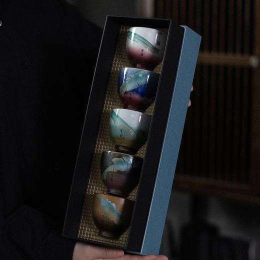 【伴手礼国潮系列五福临门5个茶杯套装】中式窑变陶瓷品茗杯居家日用功夫茶具 商品图5