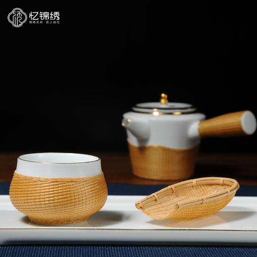 竹丝扣瓷-侧把手白瓷四头茶具（精编） 商品图2