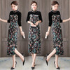 AHM-olz1583新款时尚气质优雅显瘦碎花金丝绒连衣裙 商品缩略图1