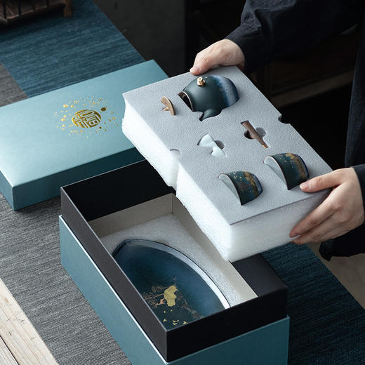 【粗陶侧把壶茶具一壶二杯小套装】居家日用干泡盘窑变功夫茶具礼盒 商品图3