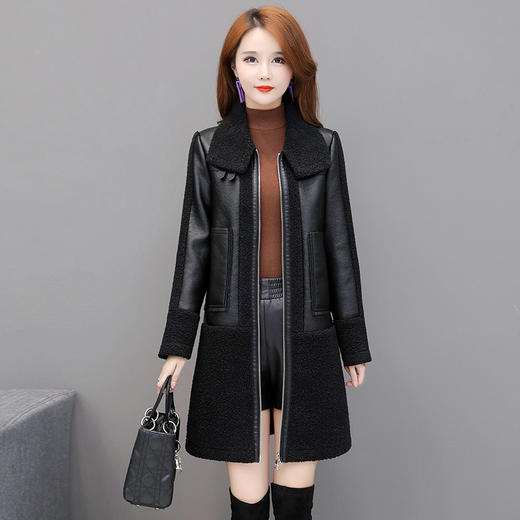 上海旗袍厂YWE-KFLD6801毛时尚pu皮衣外套女中长款2020秋冬装新款修身加绒加厚皮毛一体大衣 商品图2