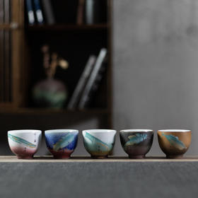 【伴手礼国潮系列五福临门5个茶杯套装】中式窑变陶瓷品茗杯居家日用功夫茶具