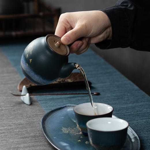 【粗陶侧把壶茶具一壶二杯小套装】居家日用干泡盘窑变功夫茶具礼盒 商品图2