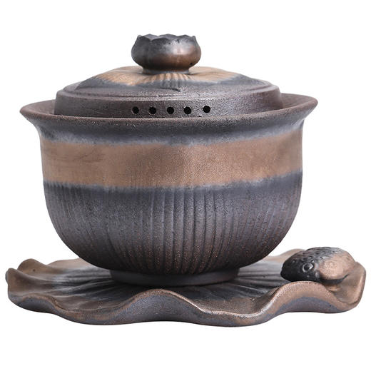 【景德镇铁釉陶瓷功夫茶具】大号粗陶三才盖碗茶杯居家日用手工复古泡茶碗 商品图4