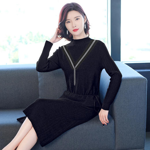 上海旗袍厂PY-60233  秋冬新款修身显瘦包臀打底针织裙毛衣长袖假两件套连衣裙 商品图7