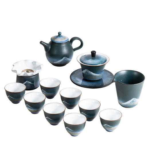 【墨瓷茶具套装家用复古礼盒装】手工窑变盖碗陶瓷居家日用整套 商品图4